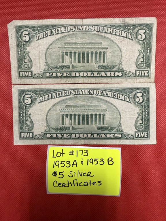 1953 A & 1953 B $5 SILVER CERTIFICATES - Image 3