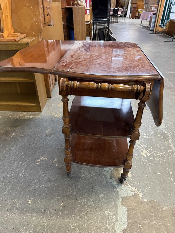VTG WOODEN DROP LEAF TEACART - Image 3