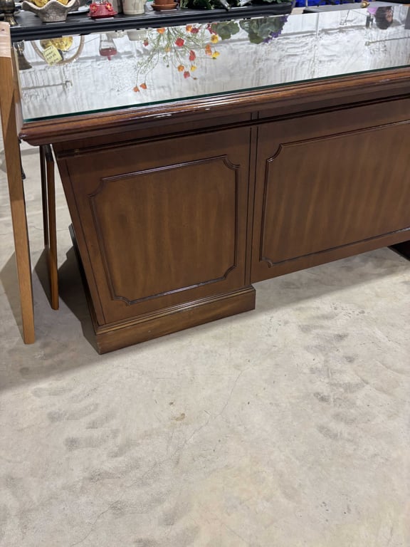 Vintage Walnut Office Desk with Glass Top Cover - Image 3