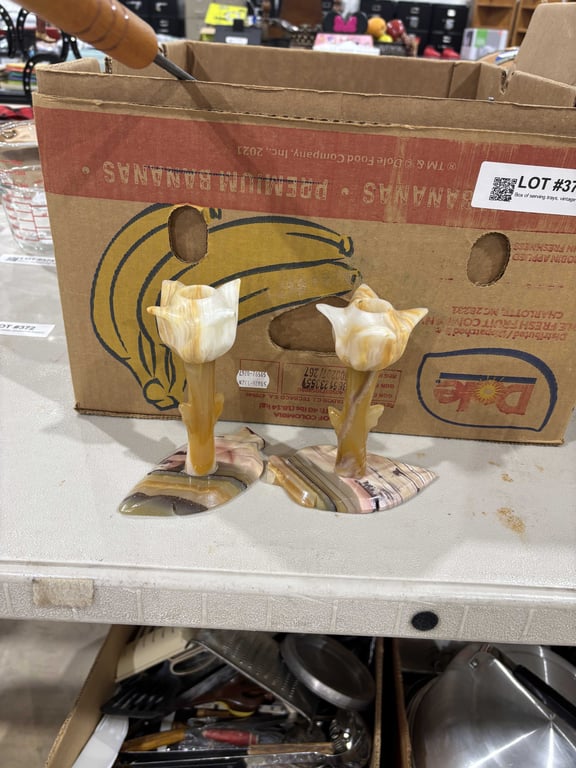 Marble stone candlestick holders