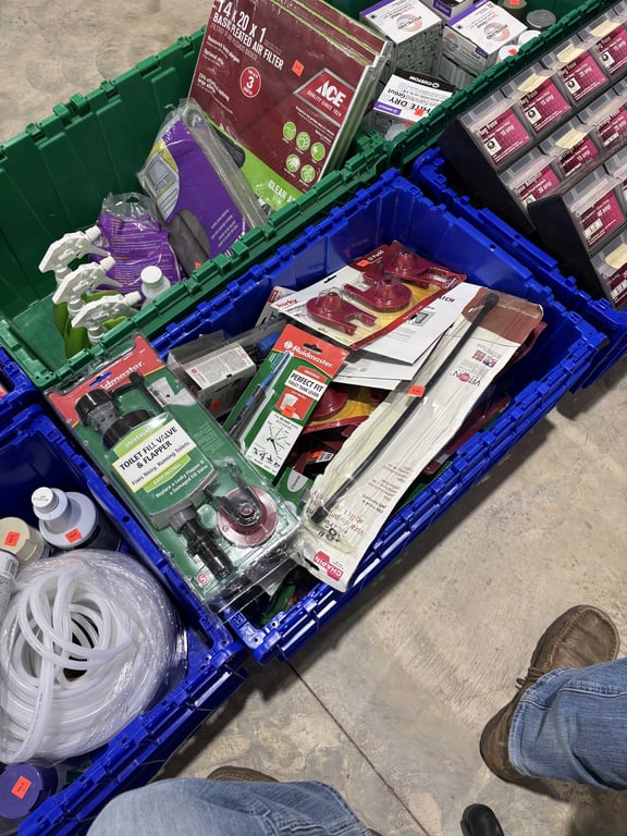 Tote of plumbing supplies