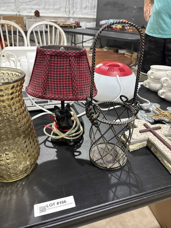 Hobnail Vase, Iron Candle Holder and Small Dog Lamp - Image 3