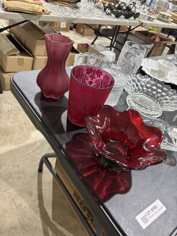 3 Pieces of Red Glassware