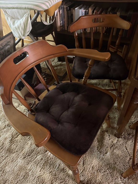 ANT. WALNUT DROP LEAF KITCHEN TABLE W/6 CHAIRS - Image 3