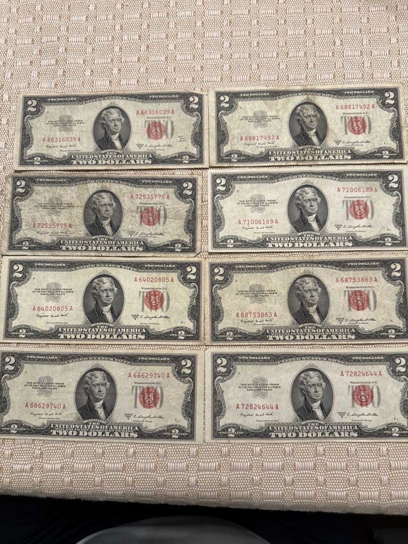 (8) 1953 B $2.00 Red Seals