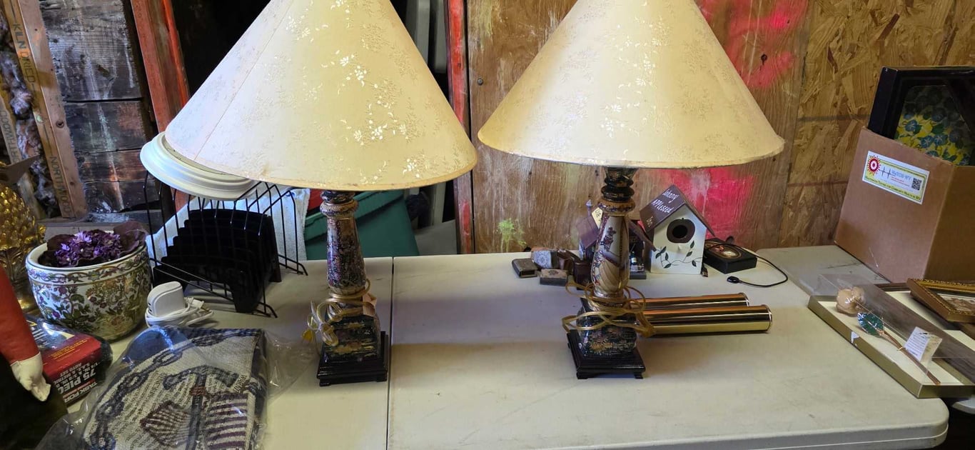 PAIR HAND-PAINTED ROYAL SATSUMA PORCELAIN LAMPS - Image 2