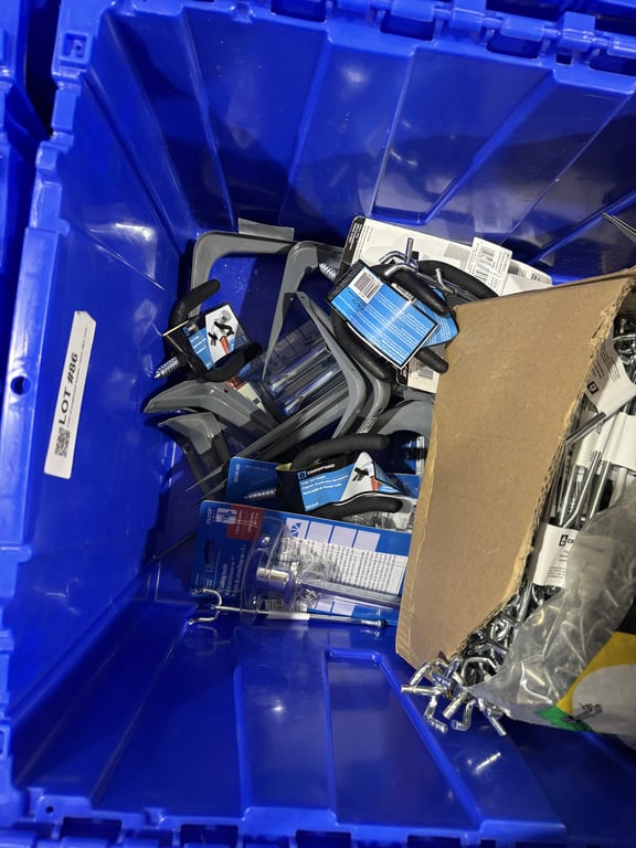 Tote of pegboard hooks, t post clips, tool hangers, etc - Image 4