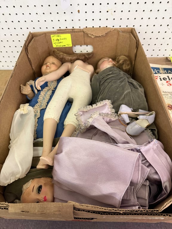 3 VTG DOLLS W/CLOTHS (NEED SOME TLC)