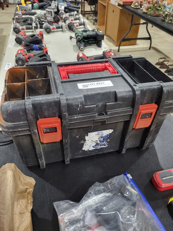 Plastic tool box & misc bags of tools