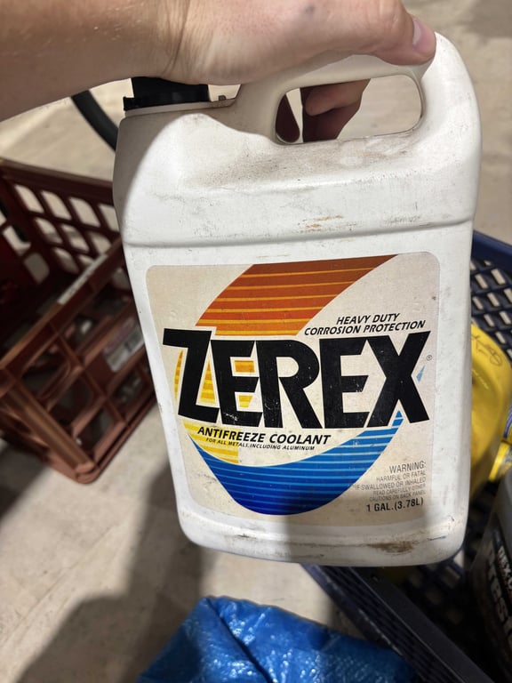 Tote of antifreeze, cleaner, tarp - Image 3