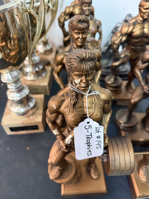 5 WEIGHT LIFTING TROPHIES