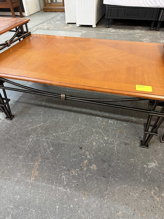 3 PC WOOD AND IRON COFFEE TABLE AND END TABLES  - Image 3