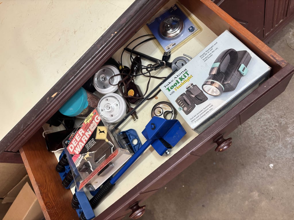 2 drawer, 3 door cabinet and contents - Image 6