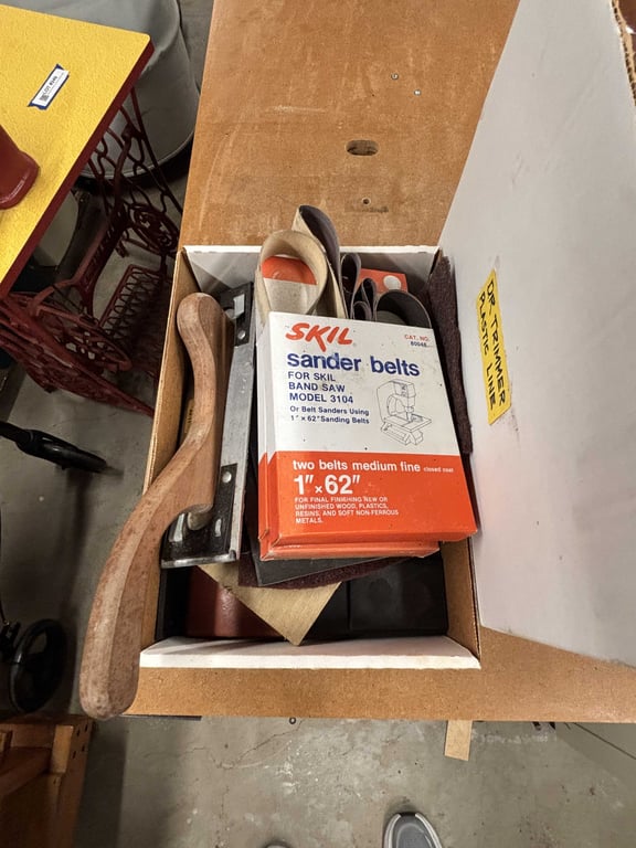 Box of assorted trimmer line & sandpaper
