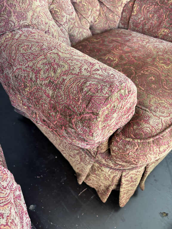 2 Red Cushioned Arm Chairs & 1 Ottoman - Image 7