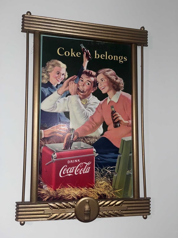 Image for Set of 3 wood framed, lithographed cardbaord Coca Cola advertising signs