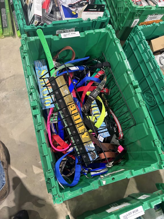 Tote of dog collars and supplies