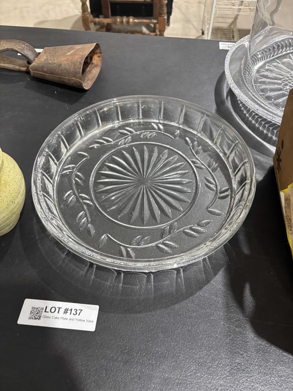 Glass Cake Plate and Yellow Vase - Image 4