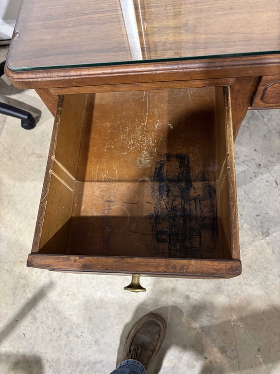 Vintage Office Desk with Glass Top Cover - Image 8