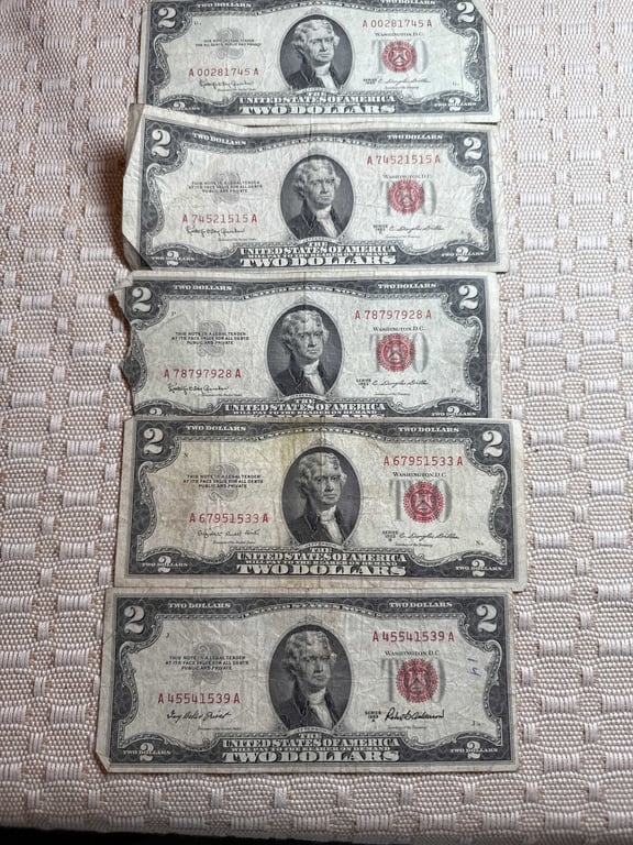 5 $2.00 Red Seals