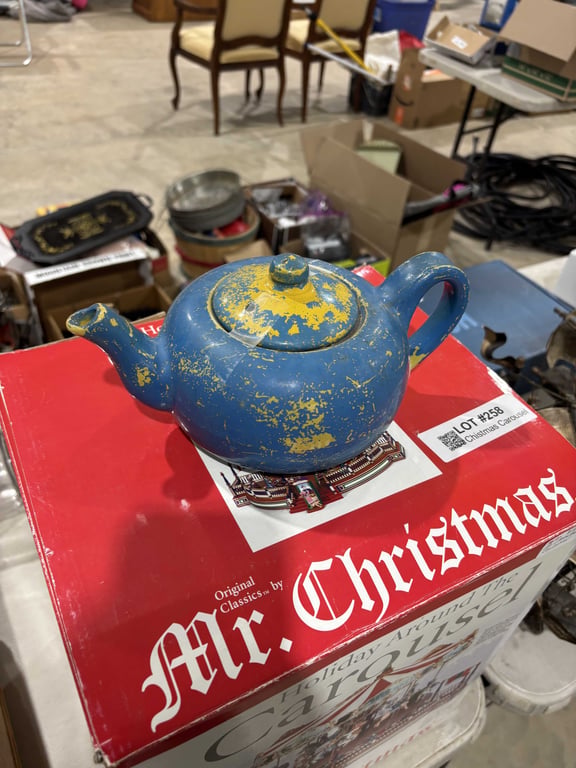 Blue and Yellow Vintage Tea Pot - Image 2