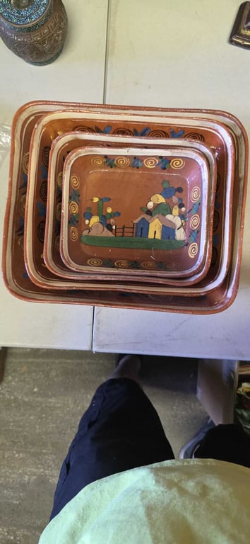 VTG TLAQUEPAQUE MEXICAN POTTERY RECTANGULAR NESTING BOWLS