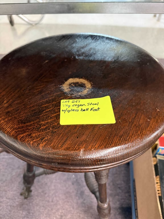 VTG ORGAN STOOL W/GLASS CLAW FEET - Image 2