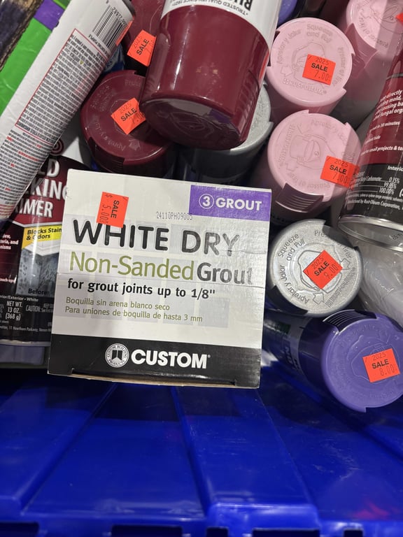 Tote with spray paint, hose, grout, misc - Image 2