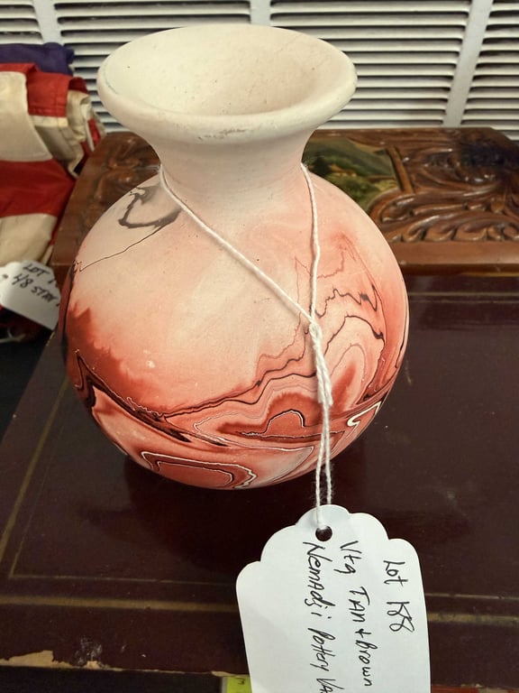 VTG TAN & BROWN NEMADJI POTTERY VASE