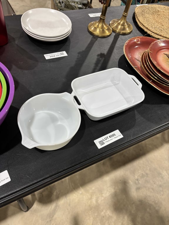 1 Pyrex and 1 Staub Dish