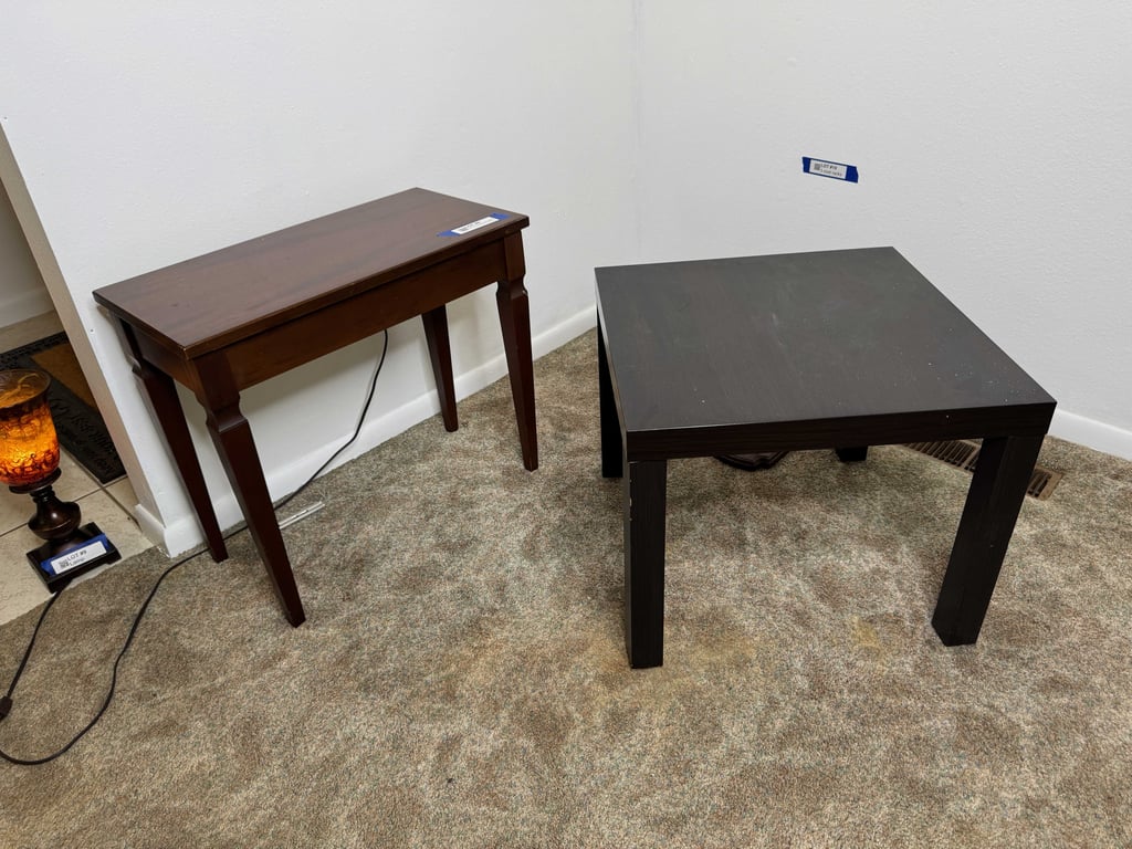 Two mismatched side tables