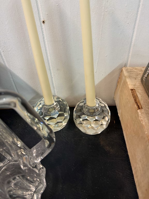 WATER PITCHER & 2 CRYSTAL BALL ORB CANDLE HOLDERS - Image 2