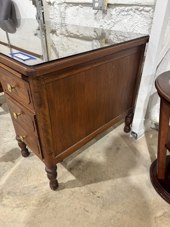 Vintage Office Desk with Glass Top Cover - Image 3