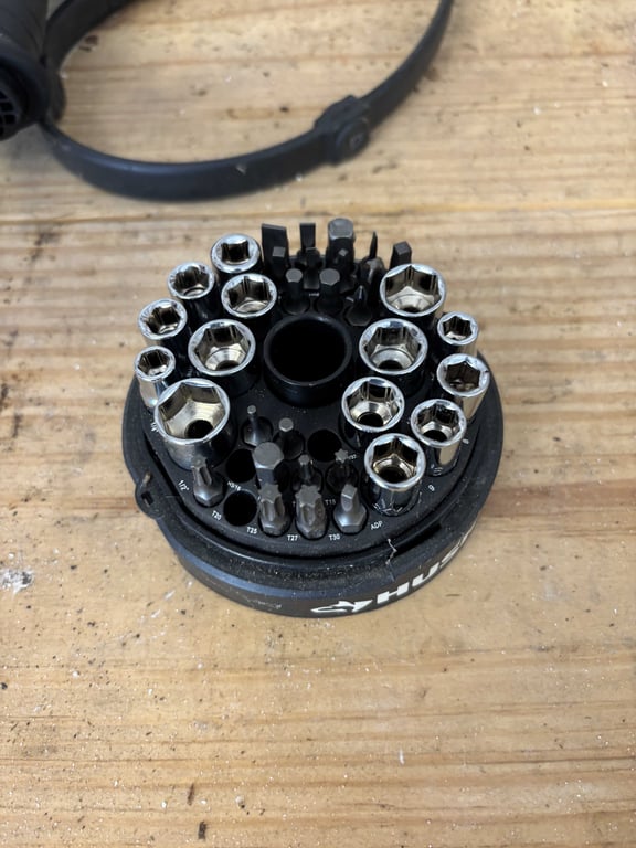 Contents of Wood Table Top and Pegboard Above - Image 7