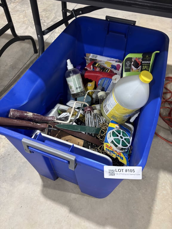 Tote of Painting and Cleaning Supplies