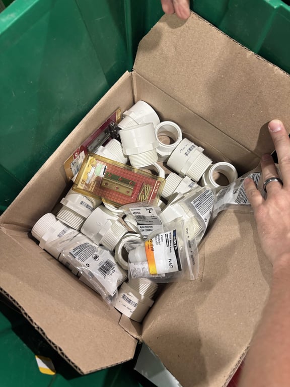 Tote of silicone grease, door hardware, plumbing solder, etc - Image 3