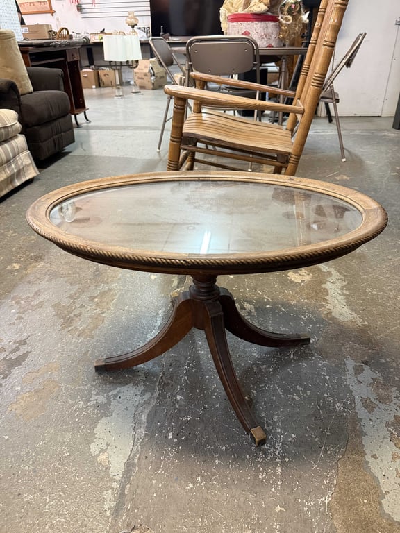 VTG DUNCAN PHYFE STYLE GLASS TOP TABLE