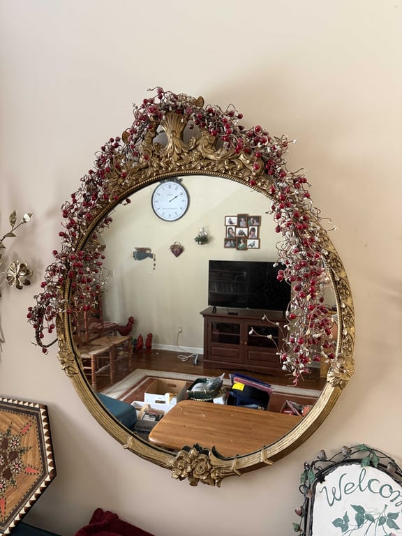 3 PCS. GOLD GILT MIRROR & 2 CANDELABRAS
