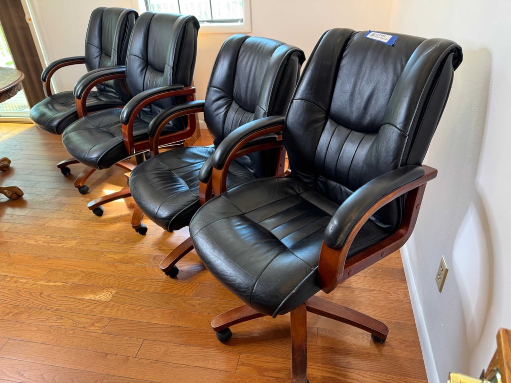 4 leather rolling chairs - Image 2
