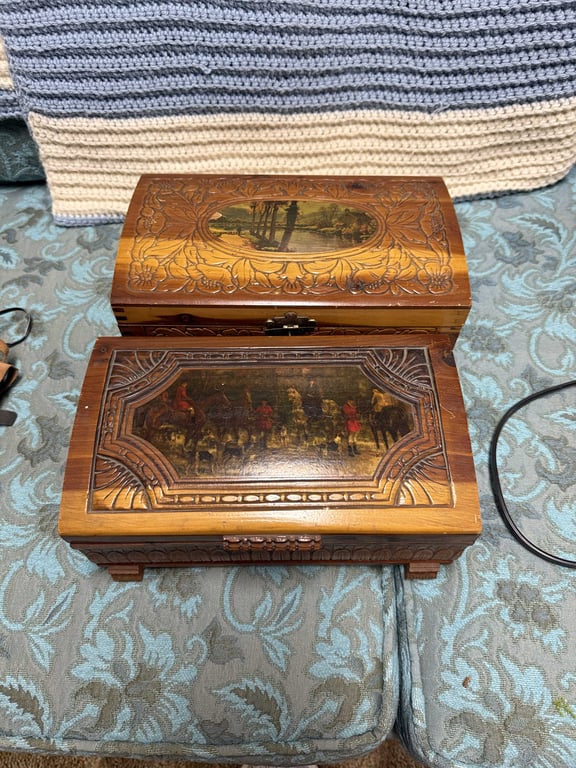 2 HANDCARVED WOODEN TRINKET BOXES