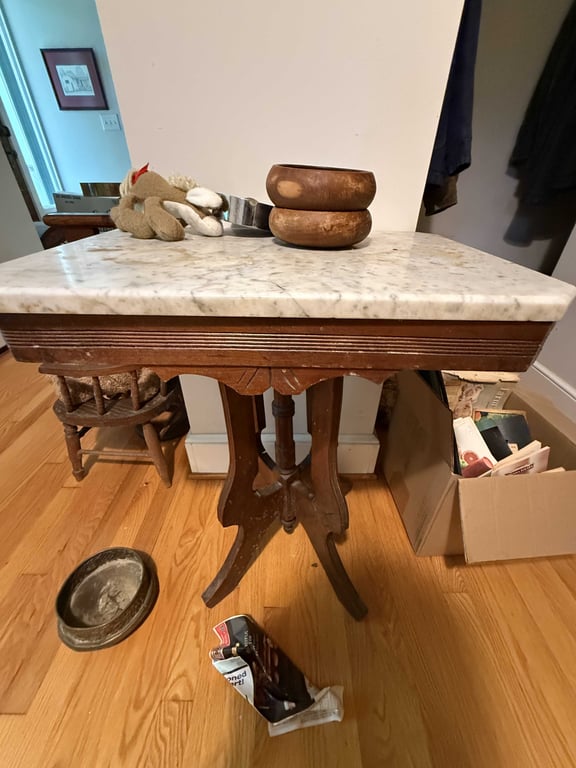 VICTORIAN EASTLAKE STYLE MARBLE TOP PARLOR TABLE