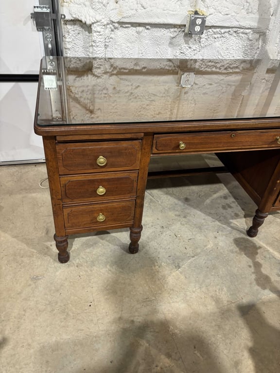 Vintage Office Desk with Glass Top Cover - Image 5