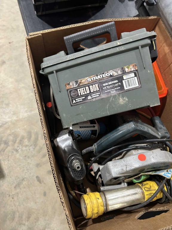 Box of misc - air hammer, acetelyne, small ammo box - Image 3