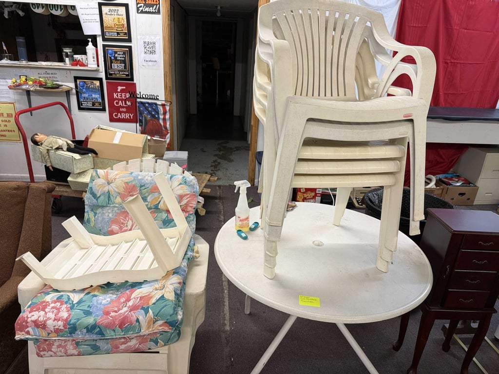 OUTDOOR PATIO SET TABLE W/4 CHAIRS 2 ADIRONDACK CHAIRS