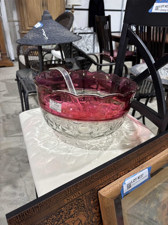 13 Piece Red Rimmed Punch Bowl and Cup Set - Image 3