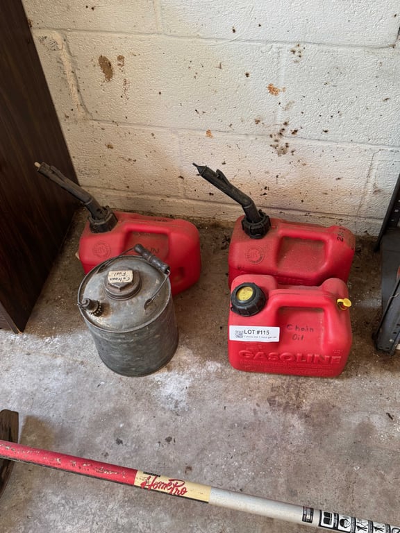 3 plastic and 1 metal gas can