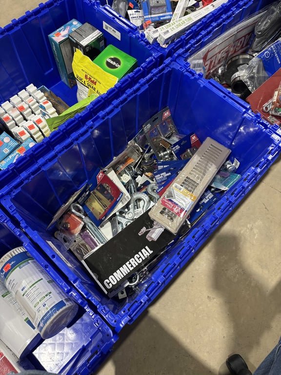Tote with commercial door closer, eye bolts, hinges, etc
