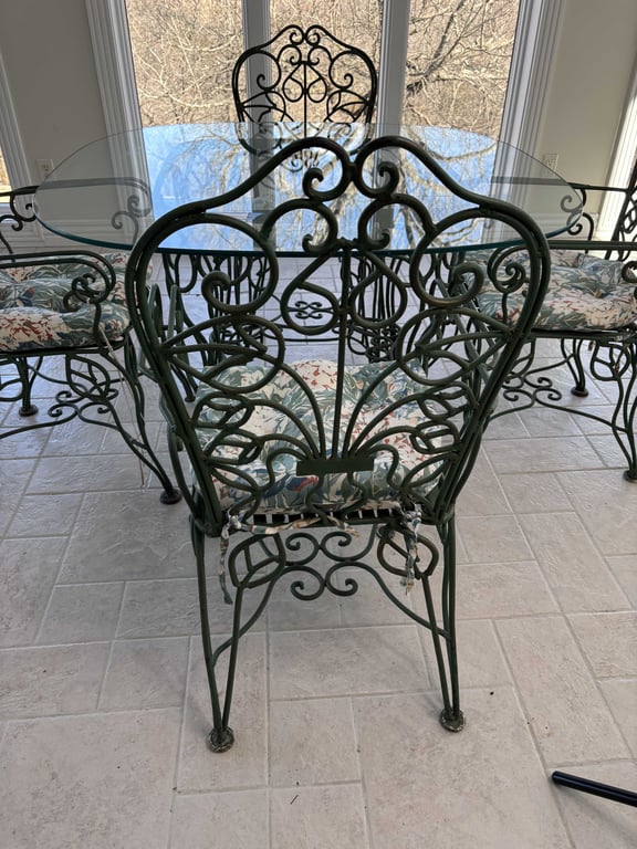 Glass Top Wrought Iron Table and 4 Chairs - Image 5