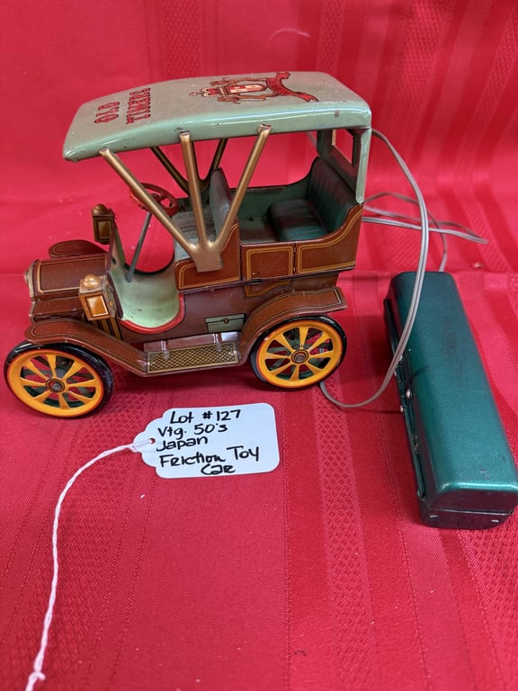 VTG 50'S JAPAN TIN LITHO "OLD TIMERS" FRICTION TOY CAR