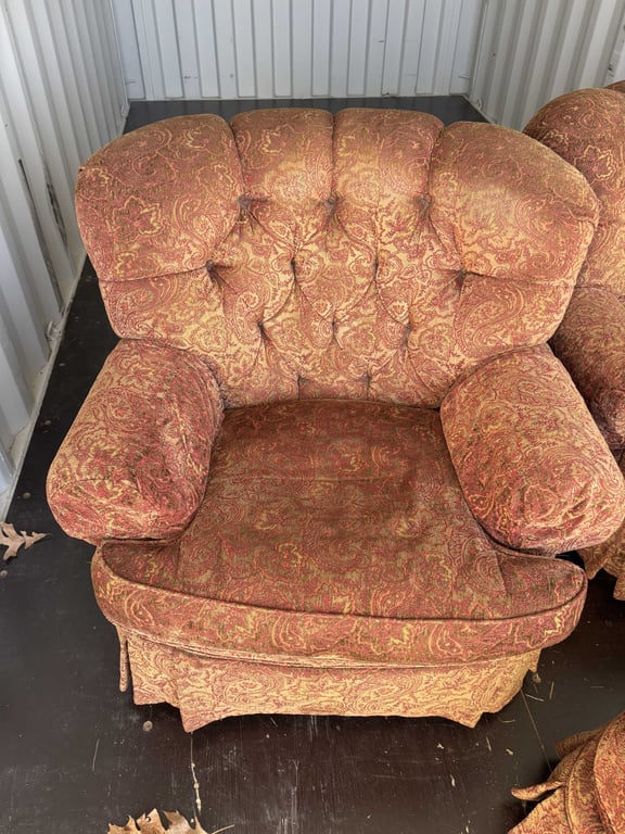 2 Red Cushioned Arm Chairs & 1 Ottoman - Image 3